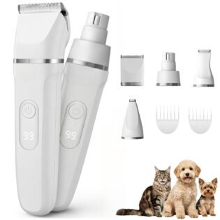 Dog Grooming Clippers Kit Waterproof Low Noise Cordless Rechargeable Pet Hair Clipper with Paw Trimmer and Nail Grinder Professional Grooming Set for Home Use