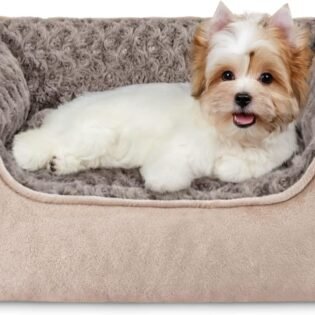 Rectangle Dog Bed for Large Medium Small Dogs Machine Washable Sleeping Sofa Non Slip Bottom Breathable Soft Puppy Bed Durable Orthopedic Calming Pet Cuddler Beige