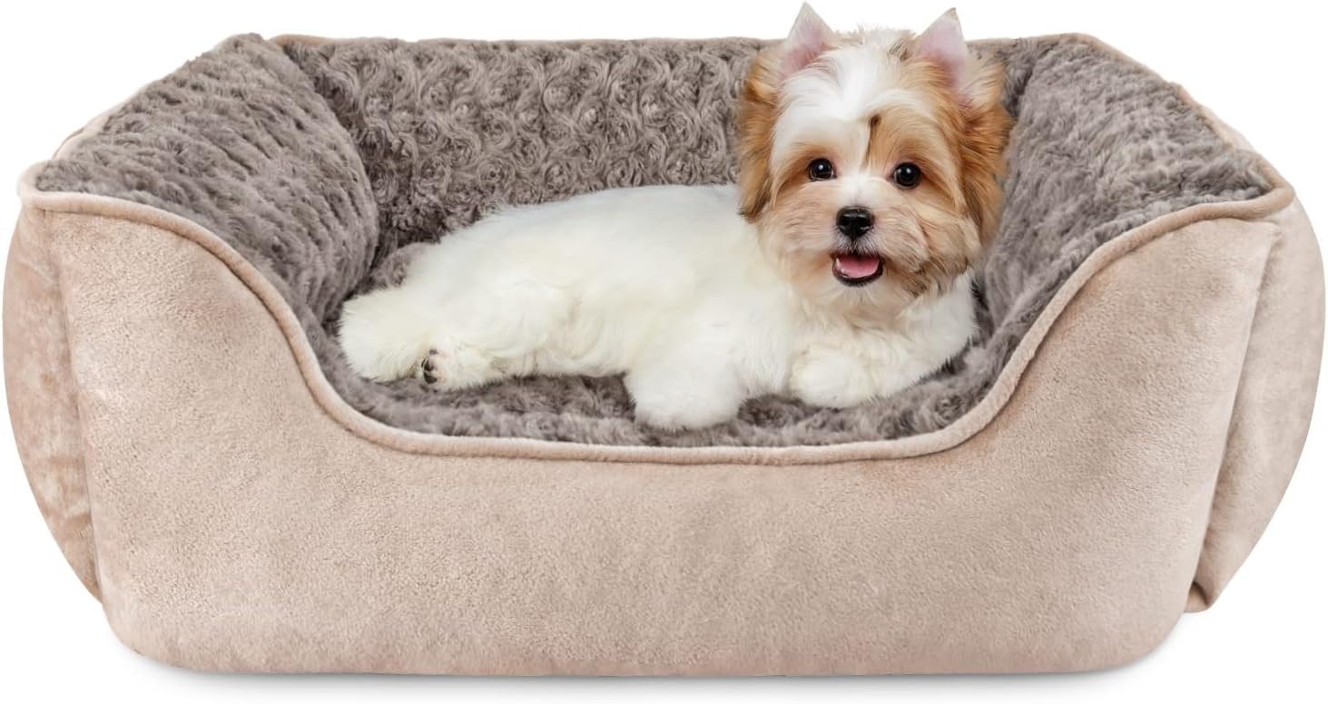Rectangle Dog Bed for Large Medium Small Dogs Machine Washable Sleeping Sofa Non Slip Bottom Breathable Soft Puppy Bed Durable Orthopedic Calming Pet Cuddler Beige