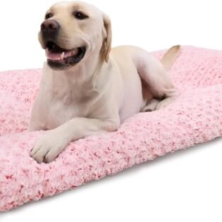 Washable Dog Bed Deluxe Plush Dog Crate Bed Comfy Kennel Pad Anti Slip Pet Sleeping Mat for Large Medium Small Dogs Pink