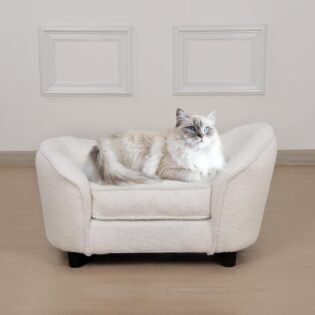 Pet Sofa Bed Velvet Pet Couch Chair with Removable and Washable Cushion for Small Dogs and Cats White