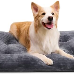 Dog Crate Bed Washable Dog Bed for Large Dogs Deluxe Thick Flannel Fluffy Comfy Kennel Pad Anti Slip Anti Scratch Pet Sleeping Mat Grey