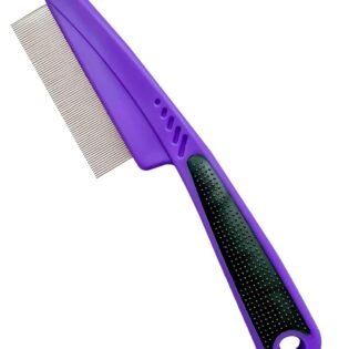 Flea Comb with Rubber Handle, Flea and Tick Comb for Dogs & Cats, Fine Tooth Dog Comb for Grooming (Purple)
