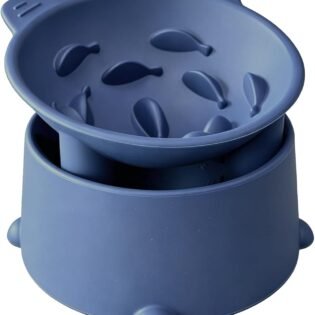 Raised Slow Feeder Cat Bowl Silicone Elevated Tilted Design