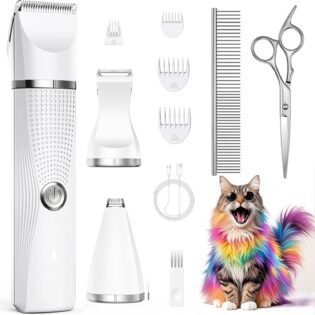 Cat Grooming Clippers Kit with Paw Trimmer Three in One Electric Pet Hair Trimmer for Thick Matted Hair Heavy Coat Fur Trimmer for Dogs and Cats