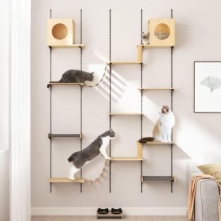 Wall Mounted Cat Climber Furniture Set with Cat Shelves House Platform Bridge Hammock and Scratching Board DIY Indoor Playground Furniture