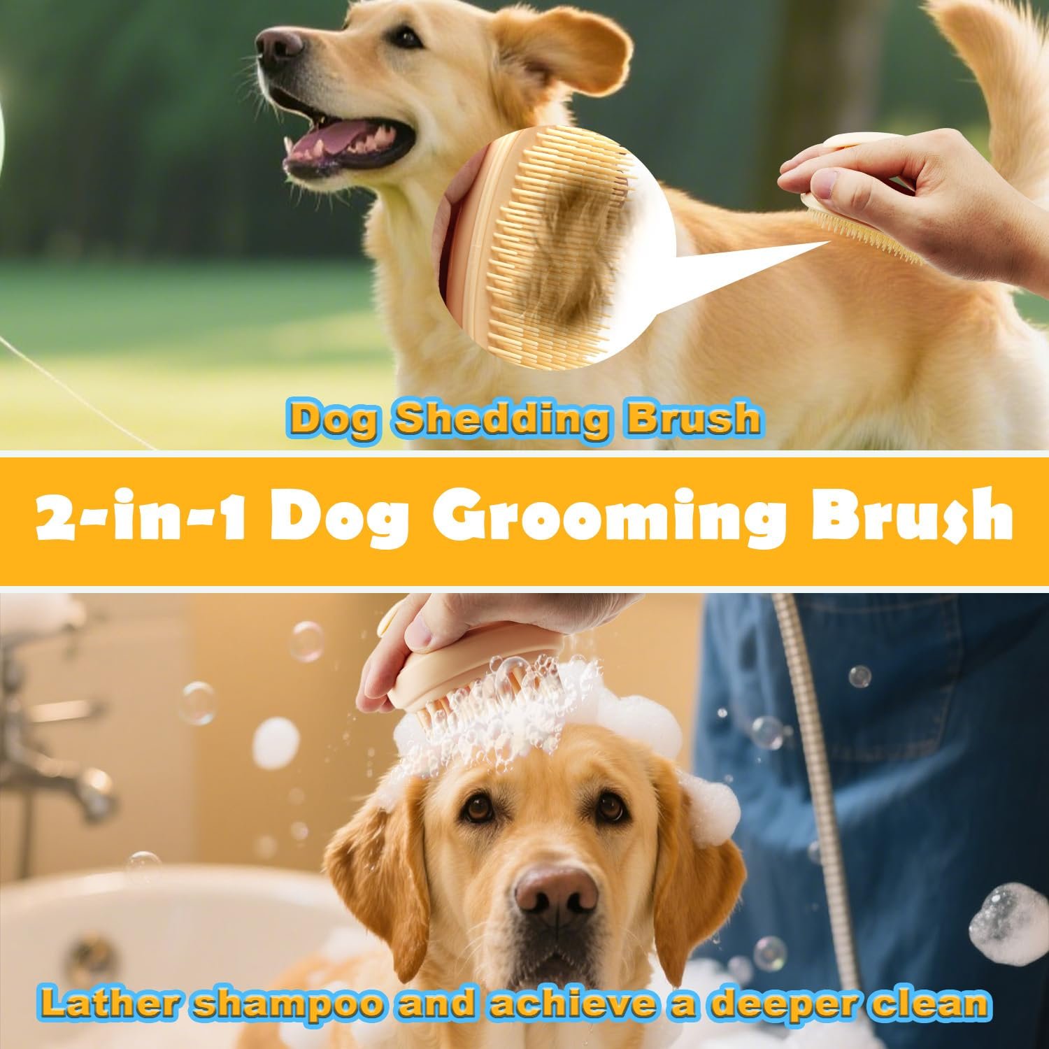 Two in One Dog Bath Brush for Grooming and Massage Silicone Pet Brush for Long and Short Haired Dogs and Cats Bath Scrubber Rubber Brush for Wet Bathing or Dry Grooming - Image 2