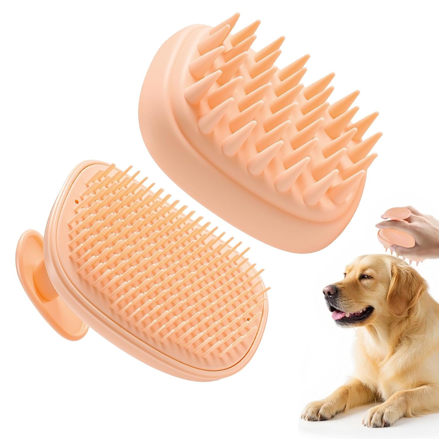 Two in One Dog Bath Brush for Grooming and Massage Silicone Pet Brush for Long and Short Haired Dogs and Cats Bath Scrubber Rubber Brush for Wet Bathing or Dry Grooming