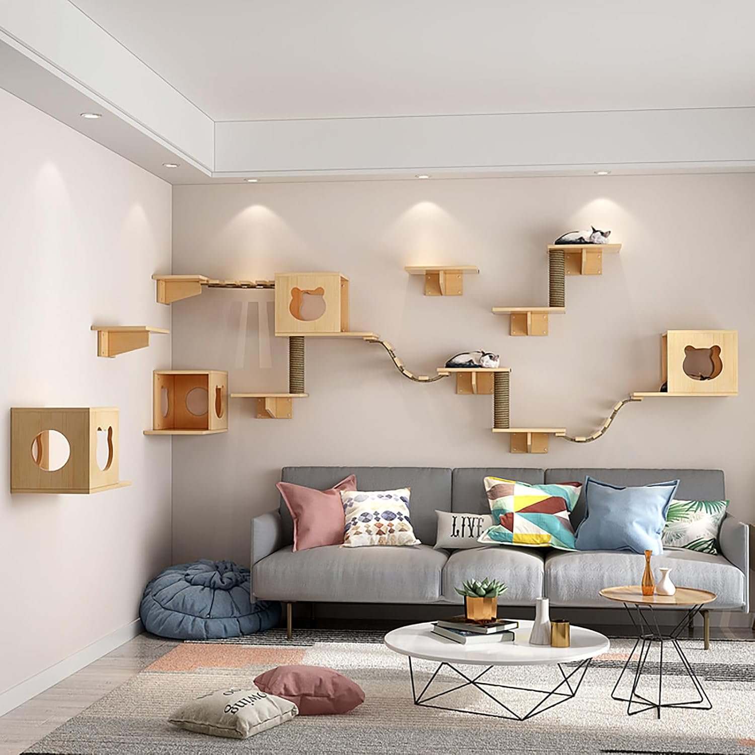 Cat Wall Shelves Cat Wall Furniture Cat Shelves and Perches with Cat Condos House Bridge Ladder and Sisal Scratching Posts - Image 2