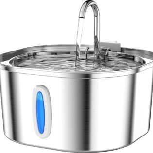 Stainless Steel Cat Water Fountain Pet Water Drinking Fountain for Indoor Cats Dog Water Fountain with Water Level Window