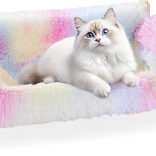 Plush Tie Dye Cat Couch Bed Pink Cat Sofa Bed Pet Sofa Indoor Cats Wooden Elevated Pet Sofa Bed Cat Chair for Kitty Puppy or Small Animal