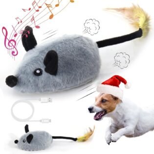 Interactive Dog Toy Fake Mouse Moving Toy with Automatic Sensor Realistic Sound and Extended Tail for Cats and Dogs