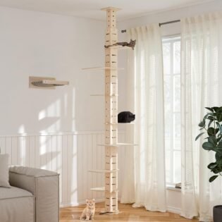 Floor to Ceiling Cat Tree Tower for Indoor Large Cats Tall Cat Climber Adjustable Height Multi Tier Wood Cat Climbing Tower