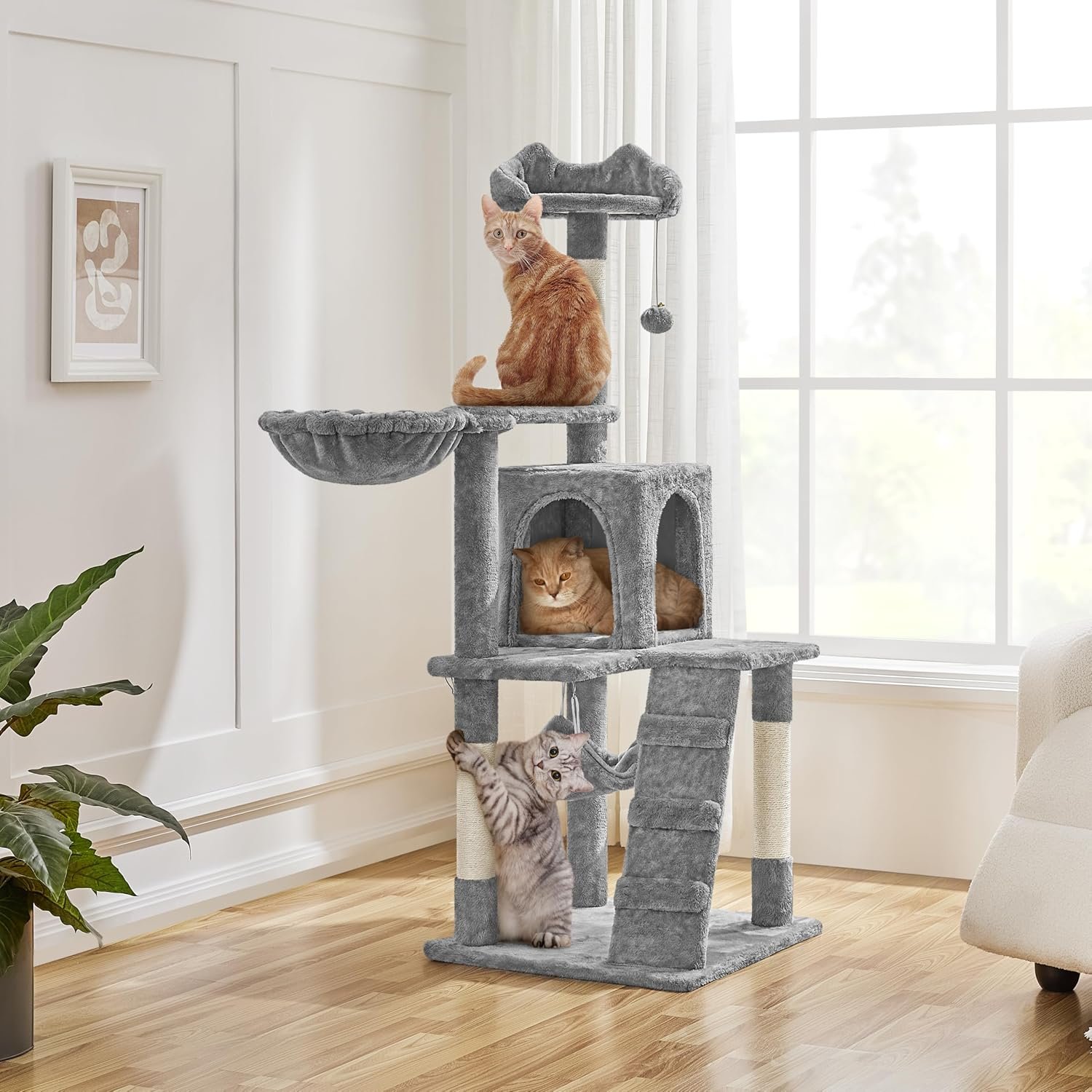 Cat Tree Tower with Condo Scratching Post Hammock Basket and Activity Center - Image 2