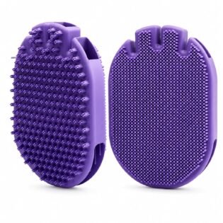 Two in One Silicone Pet Bath Brush Glove Style Grooming Scrubber Dual Sided Rubber Deshedding Brush for Bathing Shampoo Lathering Hair Removal and Massage