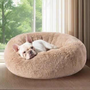 Calming Dog Bed for Medium Dogs Donut Washable Round Pet Bed Anti Slip Fluffy Plush Faux Fur Cat Bed