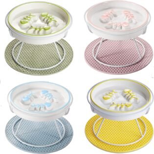 Raised Cat and Dog Slow Feeder Bowl with Stand Ceramic Elevated Pet Puzzle Feeder for Wet Food and Dry Food Helps Slow Eating Speed