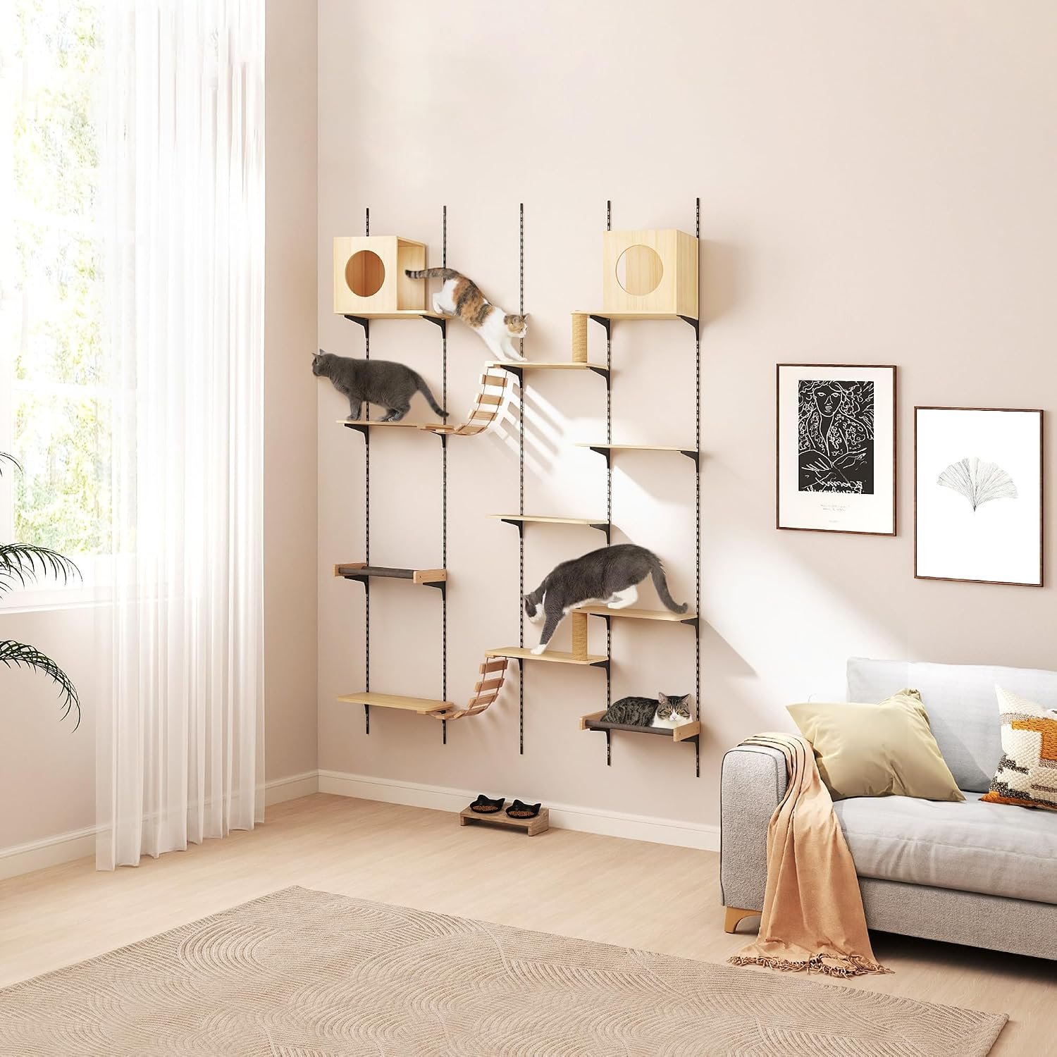 Wall Mounted Cat Climber Furniture Set with Cat Shelves House Platform Bridge Hammock and Scratching Board DIY Indoor Playground Furniture - Image 2