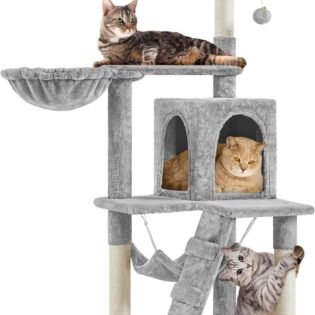 Cat Tree Tower with Condo Scratching Post Hammock Basket and Activity Center