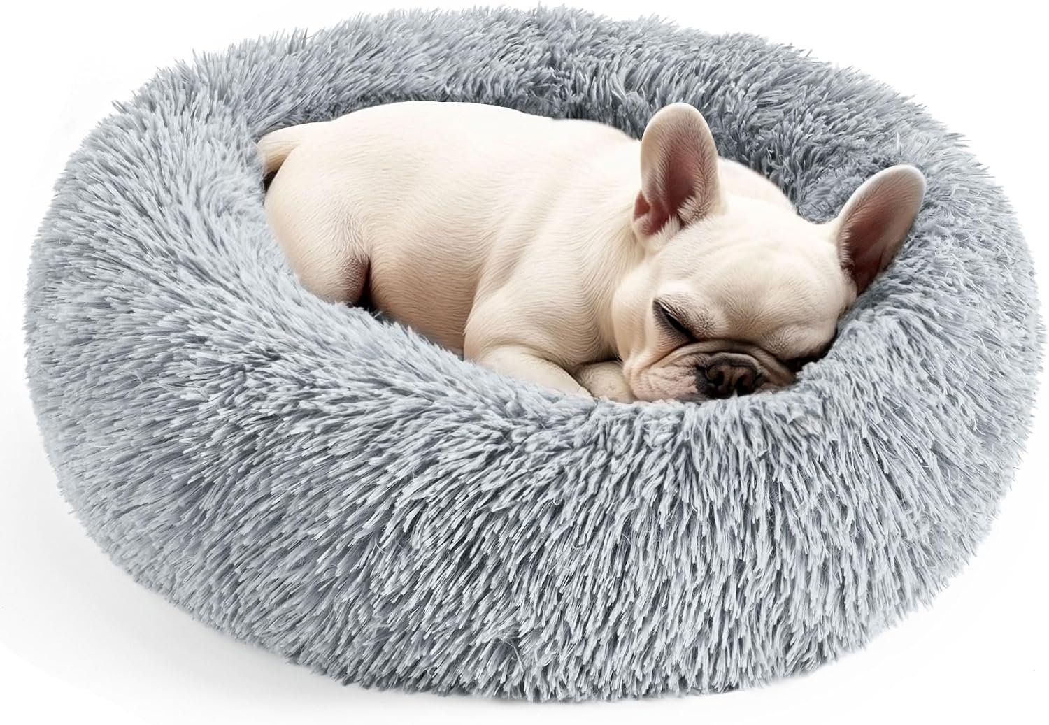 Dog and Cat Bed Indoor Cats Calming Donut Bed Washable Round Fluffy Pet Bed for Small Medium Dogs and Cats Light Grey