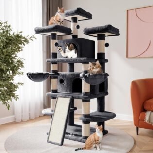 Multi Level Large Cat Tree Tower with Condo Plush Perches Sisal Scratching Posts Hammocks and Activity Center